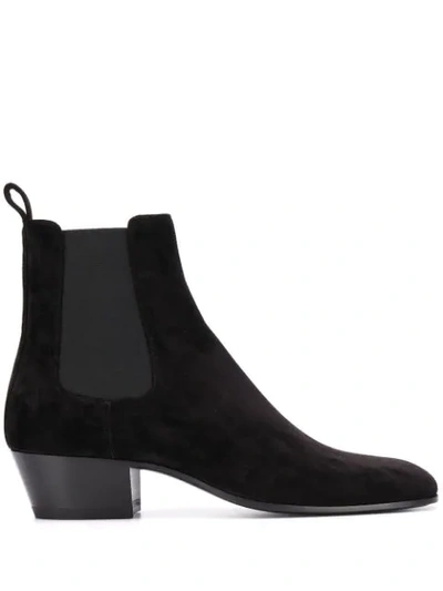 Shop Saint Laurent Slim Suede Boots In Black