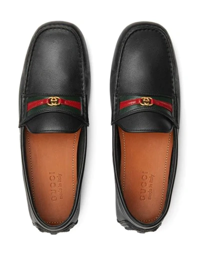 Shop Gucci Interlocking G Web Driving Loafers In Black