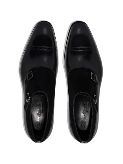 Shop Santoni Buckle-strap Leather Monk Shoes In Black