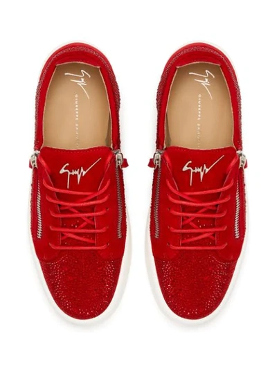 Shop Giuseppe Zanotti Low Top Crystal-embellished Sneakers In Red