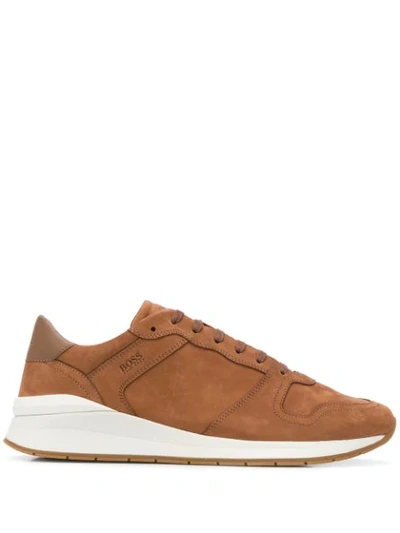 Shop Hugo Boss Element Run Low-top Sneakers In Brown