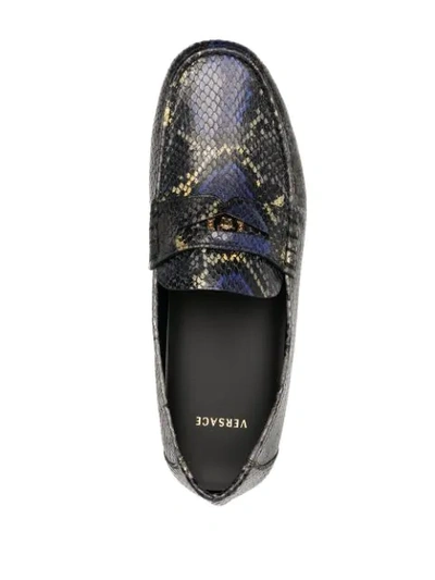 Shop Versace Snakeskin-effect Medusa Head Loafers In Grey