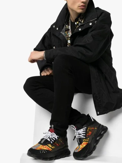 Shop Versace Chain Reaction Baroque Print Sneakers In Black