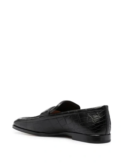 Shop Bottega Veneta Crocodile-effect Square Toe Loafers In Black