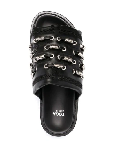 Shop Toga Virilis Eyelet-embellished Leather Sandals In Black