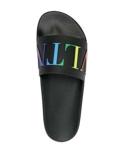 Shop Valentino Rainbow Vltn Slides In Black