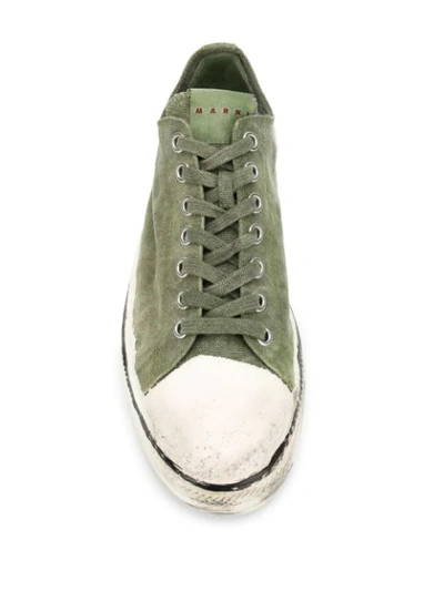 Shop Marni Painted Canvas Sneakers In Green