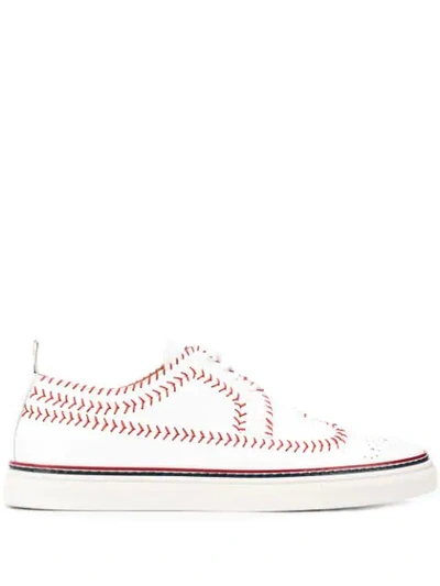 Shop Thom Browne Baseball Stitching Sneakers In White