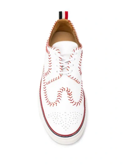 Shop Thom Browne Baseball Stitching Sneakers In White