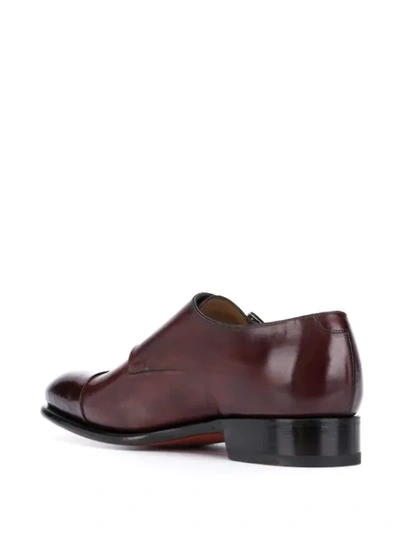 Shop Santoni Double Buckle Monk Shoes In Brown