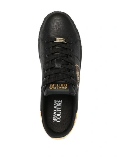 Shop Versace Jeans Couture Metallic Logo Patch Trainers In Black