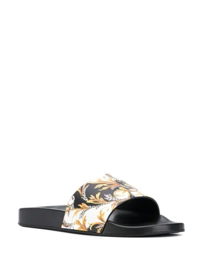 Shop Versace Barocco-print Slides In Black