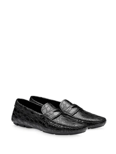 Shop Prada Crocodile-effect Penny-slot Loafers In Black