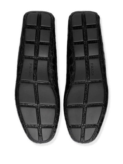 Shop Prada Crocodile-effect Penny-slot Loafers In Black