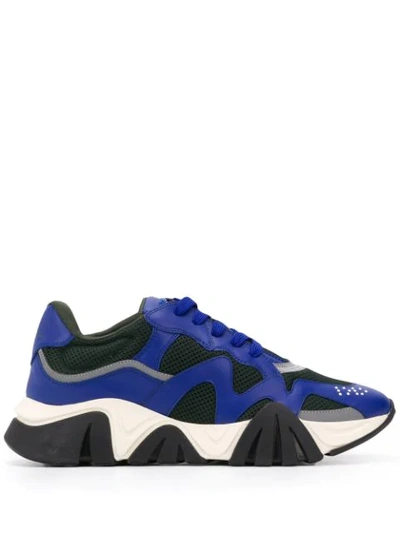 Shop Versace Panelled Lace-up Sneakers In Blue