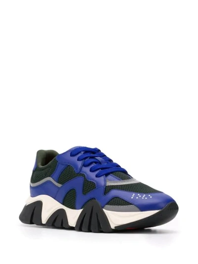 Shop Versace Panelled Lace-up Sneakers In Blue