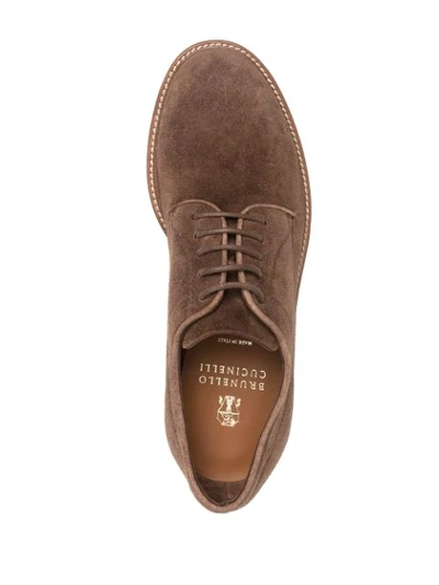Brunello Cucinelli Toe-cap Suede Derby Shoes In Brown