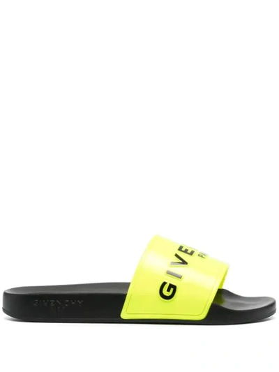 Shop Givenchy Logo-print Sliders In Giallo