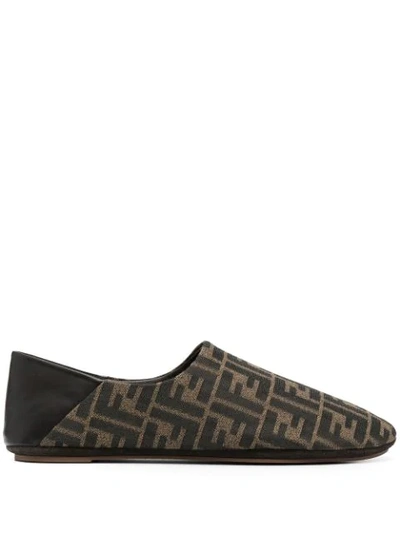 Shop Fendi Zucca-pattern Loafers In Brown