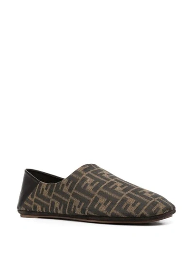 Shop Fendi Zucca-pattern Loafers In Brown