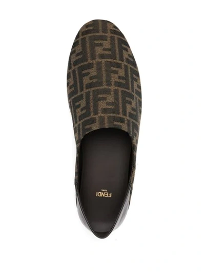 Shop Fendi Zucca-pattern Loafers In Brown