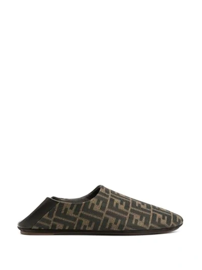 Shop Fendi Zucca-pattern Loafers In Brown