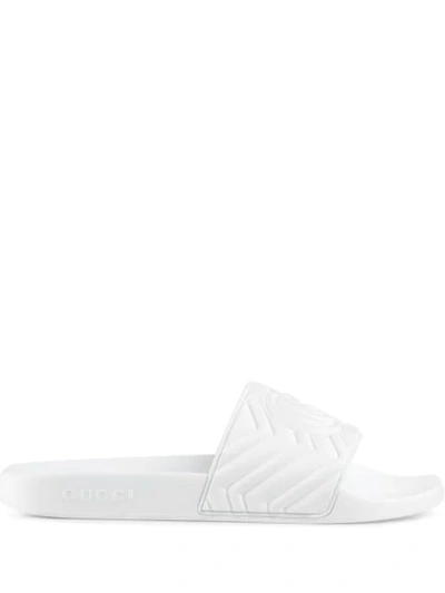 Shop Gucci Monogram Detail Slides In White