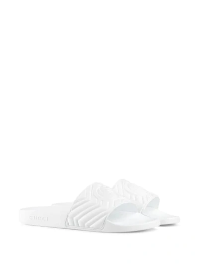 Shop Gucci Monogram Detail Slides In White