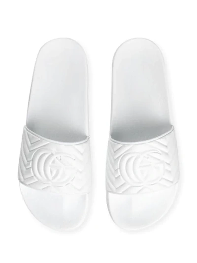 Shop Gucci Monogram Detail Slides In White