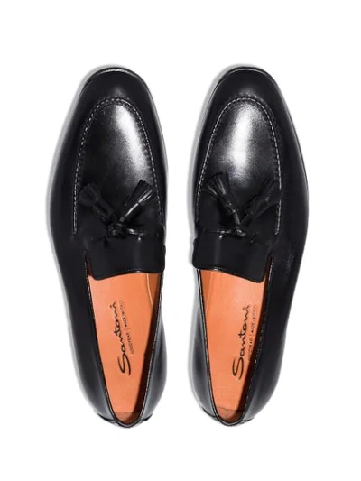 Shop Santoni Tassel-detail Leather Loafers In Black