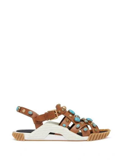 Shop Dolce & Gabbana Bead-embellished Strappy Sandals In Brown