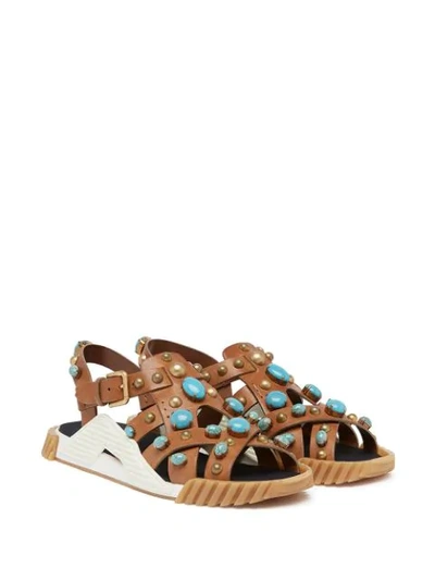 Shop Dolce & Gabbana Bead-embellished Strappy Sandals In Brown