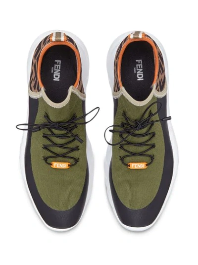 Shop Fendi Panelled Ff Print Sneakers In Green