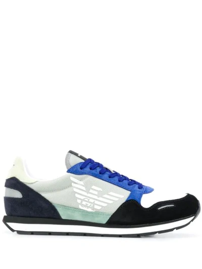 Shop Emporio Armani Suede-panel Low-top Trainers In Blue