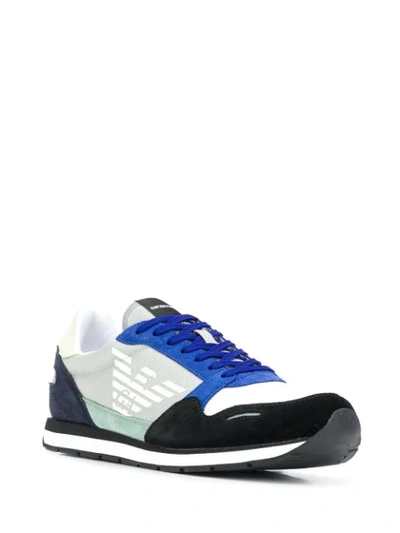 Shop Emporio Armani Suede-panel Low-top Trainers In Blue