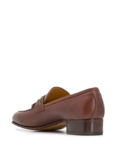 Shop Gucci Web And Interlocking G Almond-toe Loafers In Brown