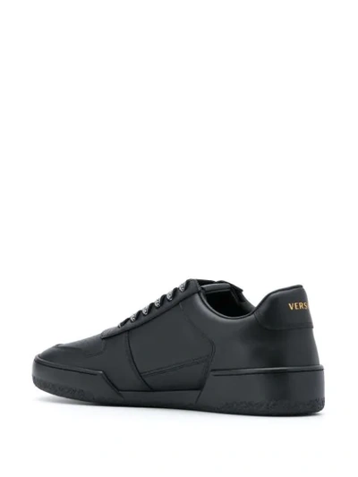Shop Versace Logo Printed Leather Sneakers In Black
