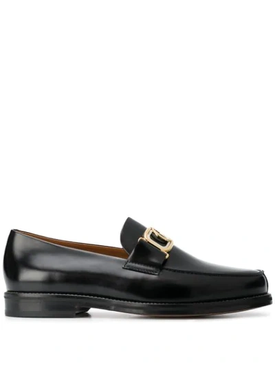 Shop Lanvin Gold Buckle Slip-on Loafers In Black