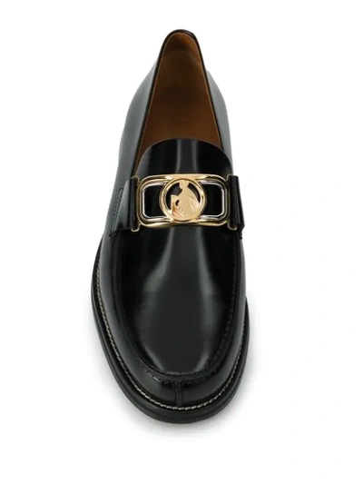 Shop Lanvin Gold Buckle Slip-on Loafers In Black