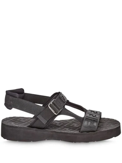 Shop Fendi Jacquard Ff Motif Sandals In Black