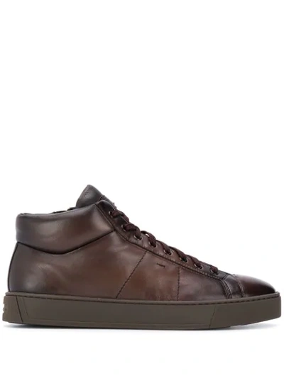 Shop Santoni Lace-up High-top Sneakers In Brown