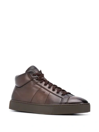 Shop Santoni Lace-up High-top Sneakers In Brown