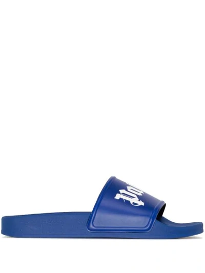 Shop Palm Angels Logo-print Slides In Blue