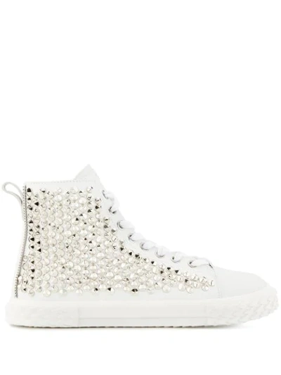 Shop Giuseppe Zanotti Spike-studded High-top Sneakers In White