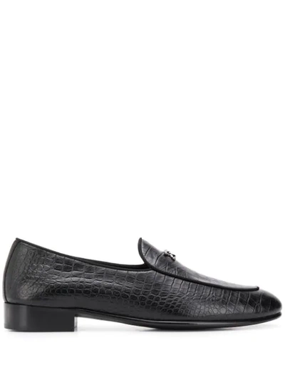 Shop Giuseppe Zanotti Croc Effect Loafers In Black