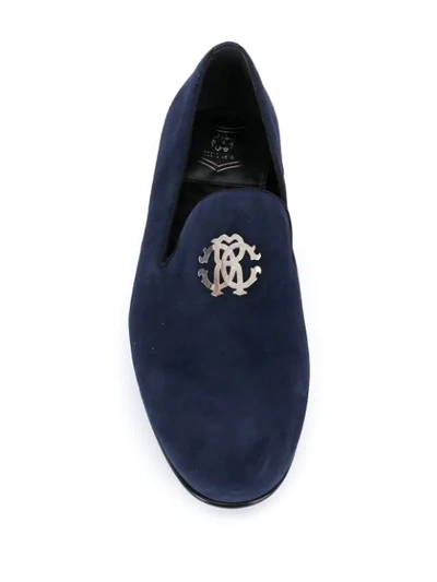 Shop Roberto Cavalli Rc Monogram Plaque Loafers In Blue