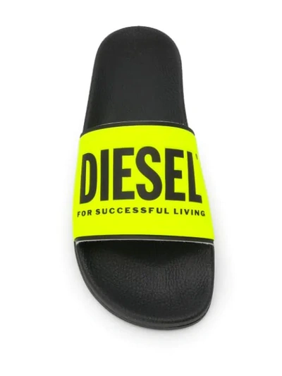 Shop Diesel Logo Print Sliders In Yellow