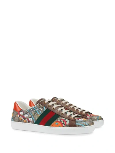 Shop Gucci X Disney Donald Duck Ace Sneakers In Neutrals ,brown