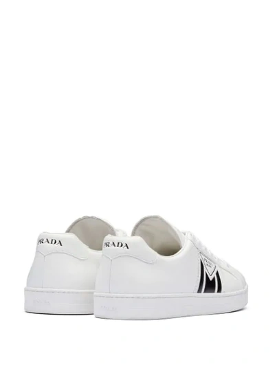 Shop Prada Printed Logo Calf Leather Sneakers In White