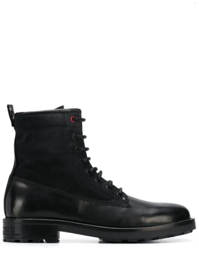 Shop Diesel Lace-up Combat Boots In Black